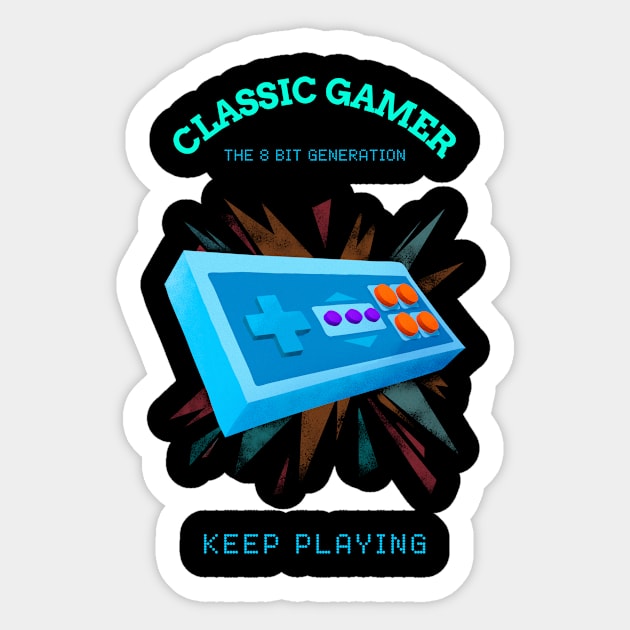 Classic Gamer - Awesome Art and Drawing for Retro Gamer Sticker by LetShirtSay